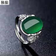 cincin lelaki cincin perempuan cincin emas 916 Emerald chalcedony cincin batu akik hijau tiruan batu