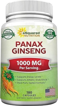 ▶$1 Shop Coupon◀  aSquared Nutrition Red Korean Panax Ginseng (1000mg Max Strength) 180 Capsules Roo