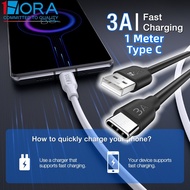 1HORA Data Cable 3A USB Type C Fast Charging Cable 1M PVC Material Durable Type C Charging Cable For