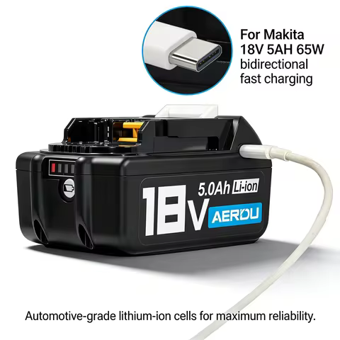 AERDU 5.0Ah Lithium-Ion Battery For Makita 20V MAX cordless power tools with USB-C PD64W Bidirection