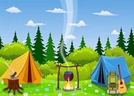 BELECO 7x5ft Fabric Camping Backdrop Cartoon Forest Scene Bonfire Campfire Party Camp Tent Little Lu