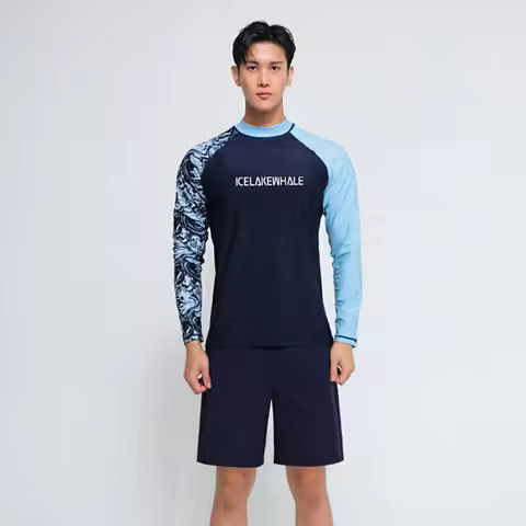 Plus Size Swimwear Man Two Piece Long Sleeve Swimsuit Swimming Trunks Swim Shorts Swimming Wear Summ