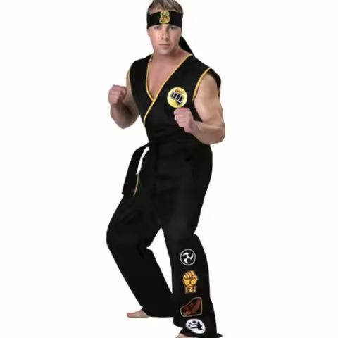The Karate Kids KOF Cobra Kai Cosplay Costume Adult Black White Kimono Uniform Headband Anime Hallow