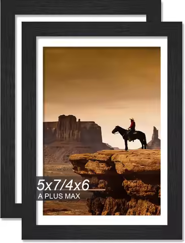 5x7 Picture Frame Set of 2, Black Wood Frame for Photos, Lightweight Wall Decor - 2 Pack