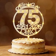 Cake Decoration 75th Birthday Woman Man Seutgjie 75th Birthday Cake Topper Wood with LED Fairy Light
