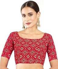Cotton Printed Blouses for Women Sarees, Elbow Sleeves Ajrakh Print Crop top Choli (B223-P)