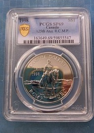 🐎1998年, 加拿大$ 1 元皇家騎警 成立125週年紀念銀幣（SP 精製樣 幣）PCGS SP 69。 樣幣罕見