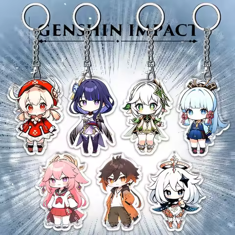12cm Genshin Impact Acrylic Keychain Student Backpack Accessories Hu Tao Yoimiya Zhongli Raiden Shog