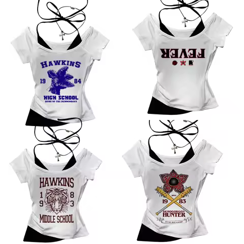 Hawkins Demogorgon White Short Sleeve Vintage Basic Tees Ladies Clothes Grunge Graphic Top Casual T 