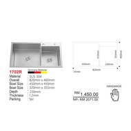 LEVANZO 1702R SUS 304 STAINLESS STEEL KITCHEN SINK