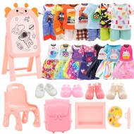16 Pcs 5.4 Inch New For Barbie Chelsea Doll Clothes Accessories 3 Set Dresses 3 Tops and Pants 5 Paintings 4 Shoes 1 Backpack
