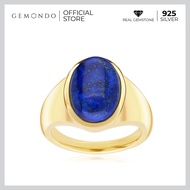 Gemondo แหวนผู้ชายเงินแท้ 925 ชุบทอง 18K ประดับหินลาพิสลาซูลี (Lapis Lazuli) สีน้ำเงิน คลาสสิค : แหว