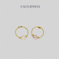 CACO Freshwater Pearl Ring 14K Gold Plated on 316 Titanium Steel "Tangent" (1 Piece)