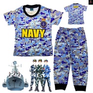 (1-7Y) QS Kids Full Print SEA NAVY UNIFORM Microfiber Pajamas Baju Tidur Sleepwear Budak Lelaki Kanak Kanak Pyjamas