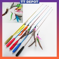 Cat Toy Teaser Replaceable Extendable Fish Rod Stick Feather Tail Worm Fly Wand Kitten Mainan Kucing Barang Kucing Kecil
