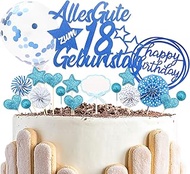Pack of 23 Blue Cake Toppers, 18th Birthday Boy Girl, Glitter Cake Decoration, 18th Birthday Decorat
