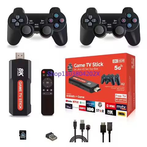 Q9 USB 2.0 Dual System Game Stick 8K Retro Video Games Console with Wireless Controller 64G TV Stick