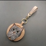 uriah手工皮革 客製手工皮雕彩繪寵物貓咪狗包包掛飾鑰匙圈 紀念