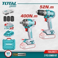 TOTAL Li-ion Cordless Combo Kit With Brushless Impact Wrench & Drill (20V) + Battery (2 Pcs) + Charg