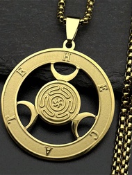 จี้สร้อยคอ Wicca รูปพระจันทร์สามเส้น เทพธิดา Hekate วงล้อ สแตนเลส ของขวัญเครื่องประดับ เสน่ห์ Magic