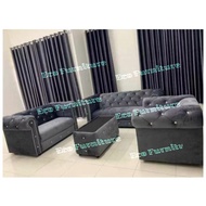 Sofa Baldu Kelabu Chesterfield Sofa Velvet Sofa 1 Seater 2 Seater 3 Seater 1+2+3 Seater