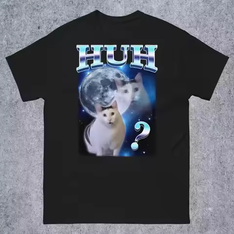 New in Top HUH Funny Dank Cat Meme Unhinged Tee Shirt Homme Men Clothing short sleeve Round Neck Pri