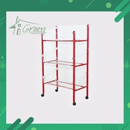 O58 ชั้นตาข่าย ชั้นวางของ ชั้นวางของซี่ลวด ขาเหล็ก 3 ชั้น ชั้นวางของอเนกประสงค์มีล้อ มี 2 สี แดง น้ำ