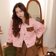 Flower brown Ember jacket เสื้อแจ็คเก็ตยีนส์ทรง oversize ปกคอผ้าหนังกลับนุ่ม