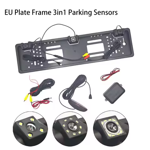 Car Parking Sensor Kit Auto Reversing Radar European License Plate Frame Camera With Sensors Monitor