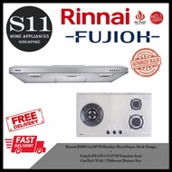 Rinnai RH-S95A-SSVR Slimline Hood Super Sleek Design + Fujioh FH-GS5030 SVSS Stainless Steel Gas Hob With 3 Different Burner Size BUNDLE DEAL - FREE DELIVERY