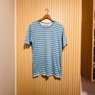 82 ZERO STRIPES VINTAGE PRINTED PULLOVER CREW NECK SHIRT TSHIRT SHORT SLEEVE BLUE MEDIUM 19x28