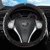 Leather perforated steering wheel cover Carbon fiber steering wheel cover 37-38cm For Nissan Frontie