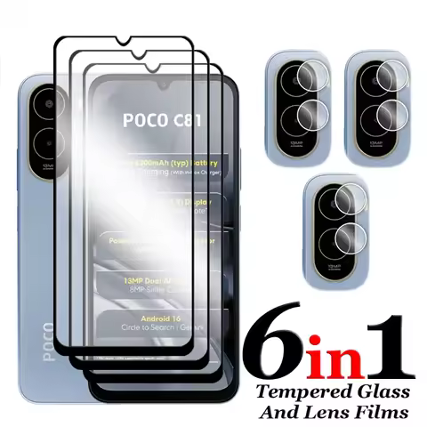 6in1 For Poco C81 Glass For Poco C85x C81x C81 Pro Tempered Glass 2.5D Full Cover Screen Protector F
