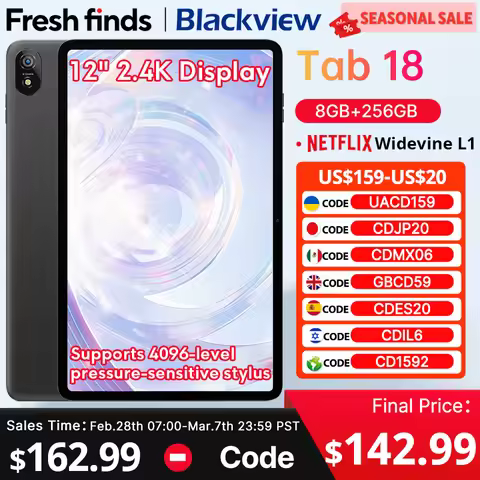 Blackview Tab 18 Tablet 12 inch 2.4K FHD+ Display 8GB 256GB 8800mAh 33W Widevine L1 MTK Helio G99 Pr