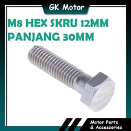 (1 BIJI) BH830 SKRU 12MM PANJANG 30MM M8 SCREW HEX HEAD SIZE 12MM LENGTH 30MM