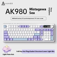 แป้นพิมพ์เชิงกลสำหรับเล่นเกม AK980 Ajazz มีสามโหมดไร้สายบลูทูธแบบมีสายบอร์ดสลับ PBT RGB แล็ปท็อปเกมเ
