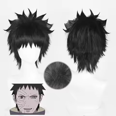 HAIRJOY Synthetic Hair Wig Uchiha Obito Cosplay Wigs Short Curly Black Cosplay Wig Rose Net