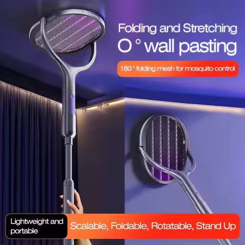 Telescopic Electric Mosquito Swatter & UV Trap Lamp, Extendable 109cm, Safe Physical Killer, Recharg