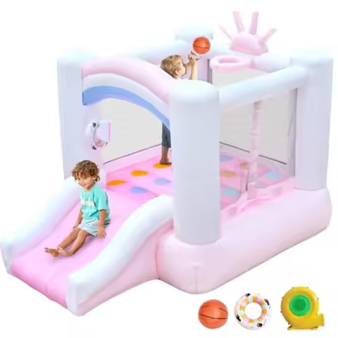 Inflatable Bounce House 104 X 72 X 71 for Ages 3-8 with Slide Jumping Area Basketball Hoop Twister G