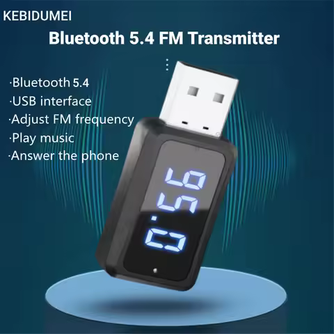 Car Bluetooth 5.4 FM Transmitter USB Wireless Audio Adapter With MIC Hands-Free Call Music For Car F