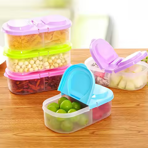 Healthy Plastic Food Container Double Compartments Lids Portable Lunch Box Capacity Camping Picnic F