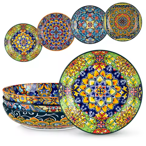 vancasso 4/8 Piece Ceramic Pasta Bowls 42 Oz Soup Bowls Colorful Bowls Dishwasher Oven Safe for Cere
