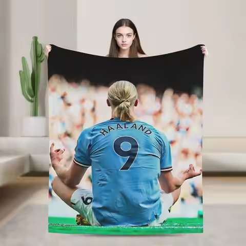 Haalands Soccer Fleece Throw Blankets Number 9 Blanket for Home Office Lightweight Bed Rug