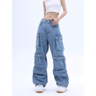 seluar jeans koyak lelaki baggy jeans men y2k European American Style Multi-Bag Wide-Leg Jeans 2023 