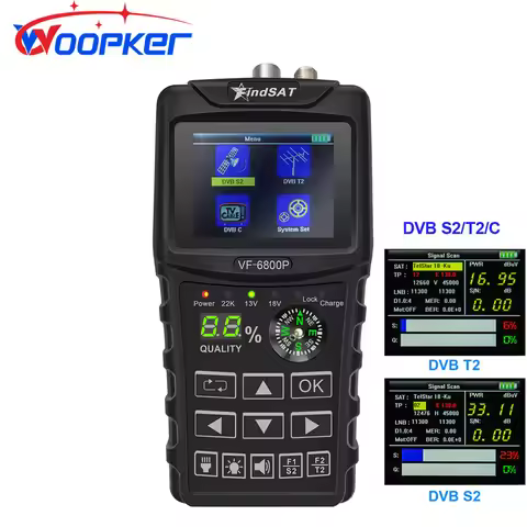 Woopker VF6800P Digital Sat Finder Combo Support DVB T2/S2/C Sat Finder Satellite TV Receiver DVB-T2