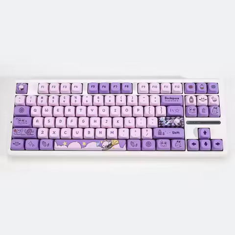 KBDiy PBT Magic Bunny Keycaps Mechanical Keyboard Game Custom Purple Cute Keycap KOA Profile 75% 136