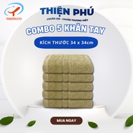 COMBO of 5 Cotton Handkerchiefs ZT52-1 THIPHUCO 34x34x52g, 100% Cotton, Good Water Absorption
