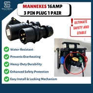MANNEKES 16amp 3 Pin Socket Plug Commando Industrial 16a Socket 3 Pin Male and Female (PAIR)