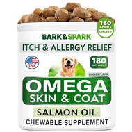 Bark&Spark Omega 3 for Dogs - 180 Fish Oil Treats for Dog Shedding, Skin Allergy, Itch Relief, Hot S