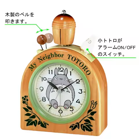Tokyo Studio Ghibli Totoro Wooden Alarm Clock RHYTHM Japanese Quiet Ticking Student Desk Clock Licen